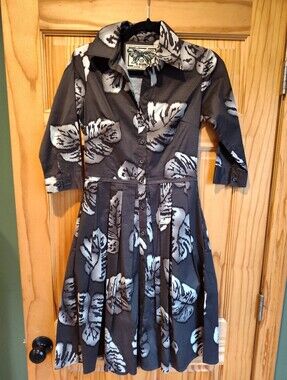 Samantha Sung Audrey Collared Shirtdress Block Print Leaves Vintage 2